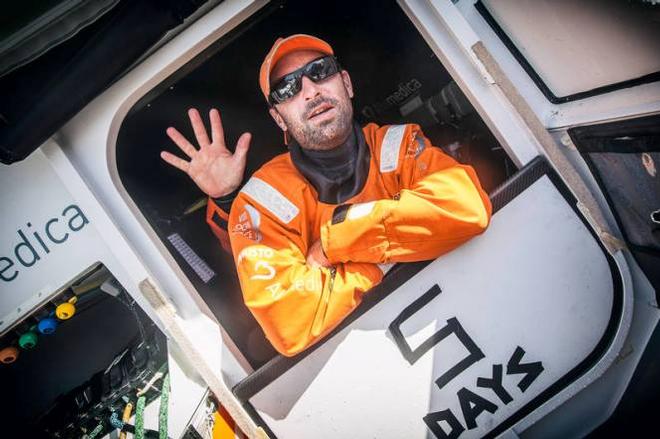 Onboard Team Alvimedica – Five days until the Newport Village officially opens, according to Seb Marsett (and Ryan Houston's hand) - Leg six to Newport – Volvo Ocean Race 2015 ©  Amory Ross / Team Alvimedica